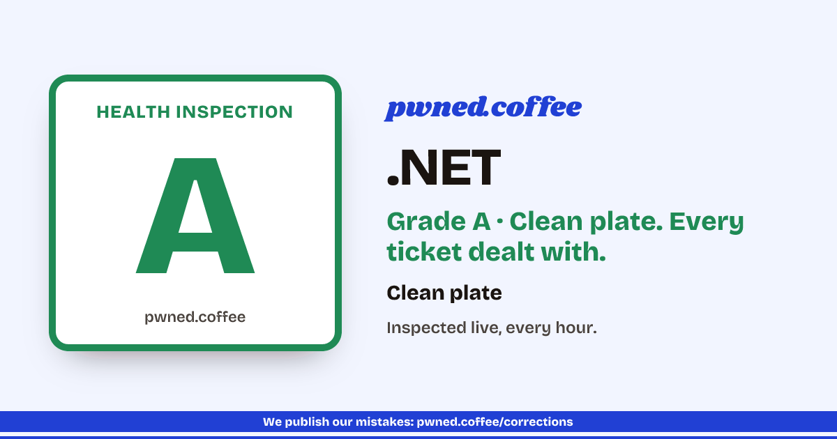 Clean plate: every .NET ticket on the pwned.coffee rail is dealt with.