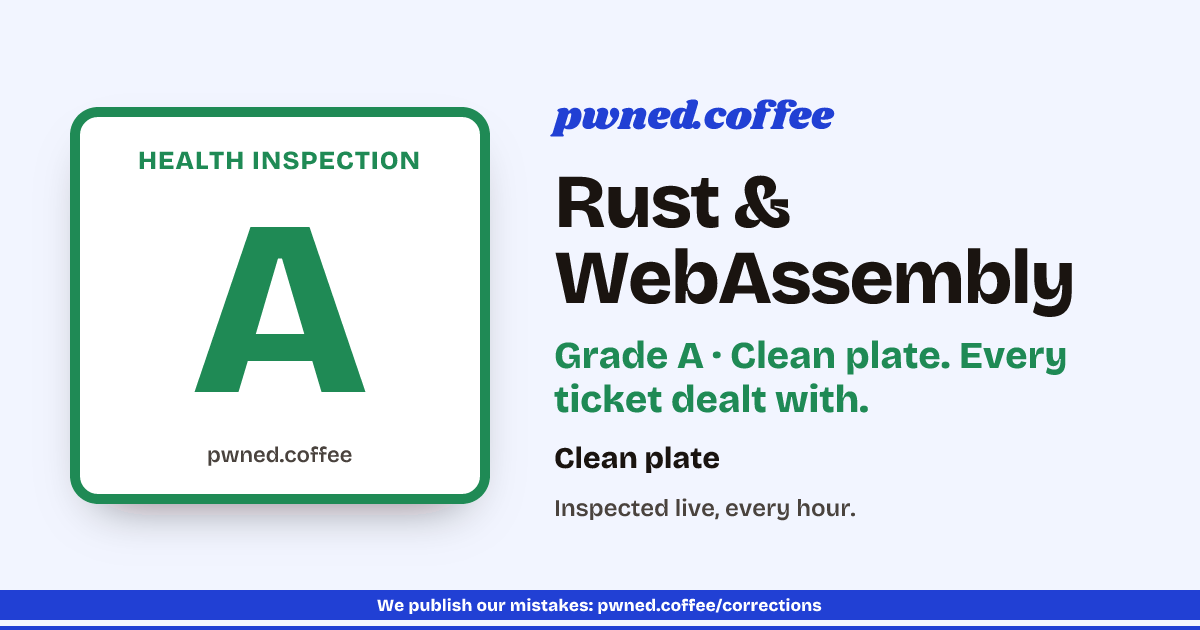 Clean plate: every Rust & WebAssembly ticket on the pwned.coffee rail is dealt with.