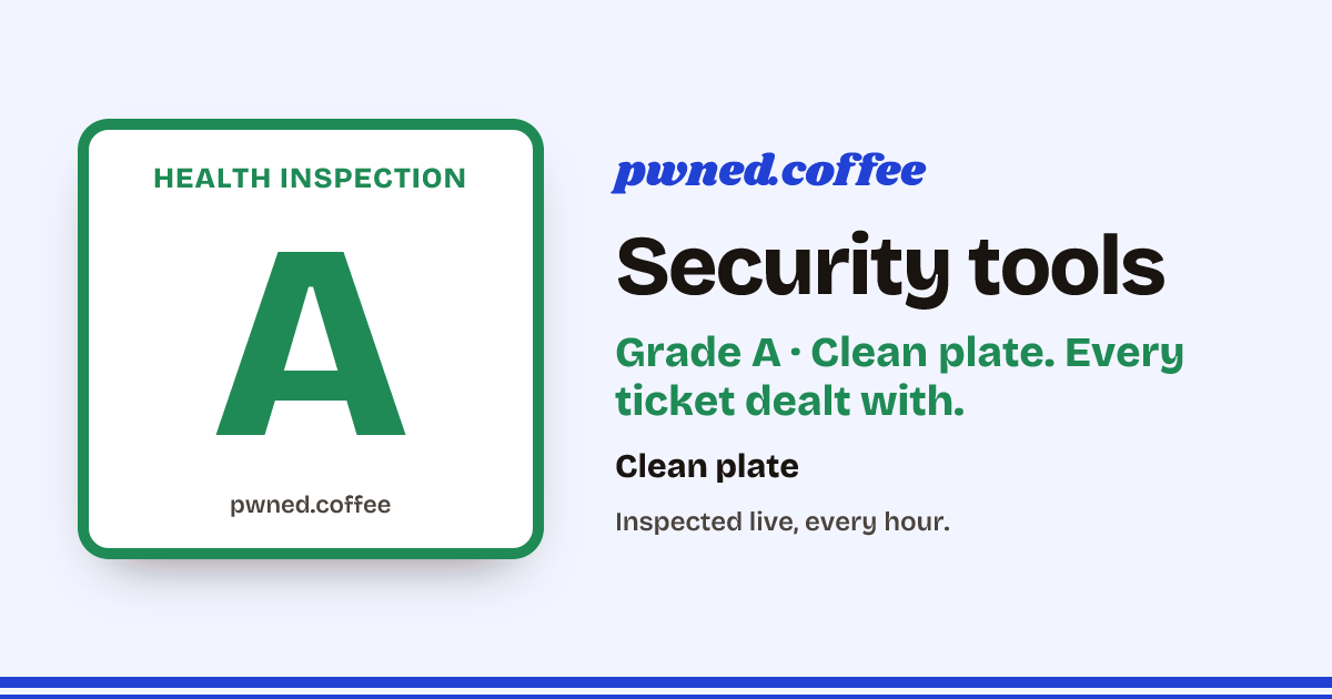 Clean plate: every Security tools ticket on the pwned.coffee rail is dealt with.